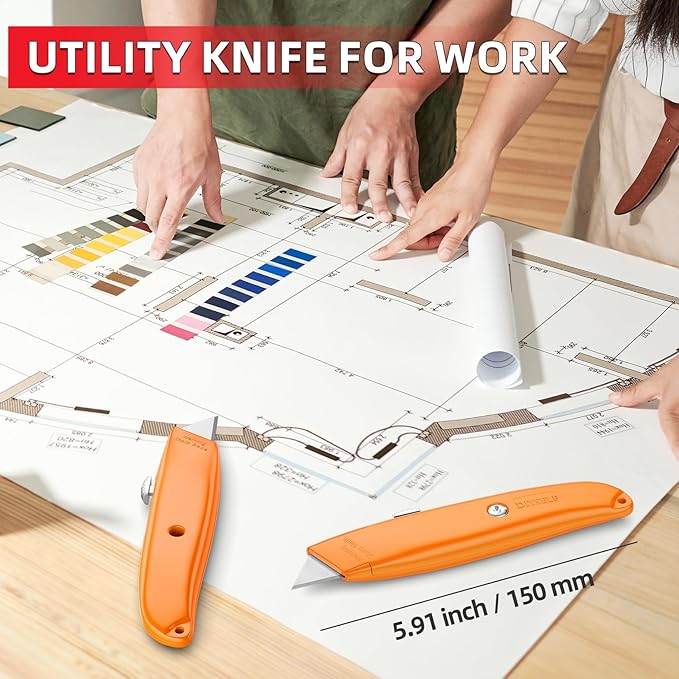 DIYSELF Utility Knife, 20 Pack Heavy Duty Box Cutter Retractable, Box Cutter Knife, Box Opener, Cardboard Cutter, Utility Knives for Garage, Home and Office, PVC Pipe Cutter (Orange)