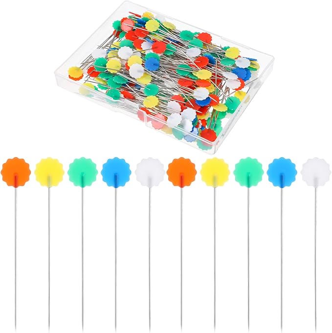 Ouligay 200 PCS Flat Head Sewing Pins Straight Pins with Colored Flower Heads Quilting Pins with Storage Box for Sewing Supplies Fabric Dressmaker DIY Craft and Jewelry Decoration