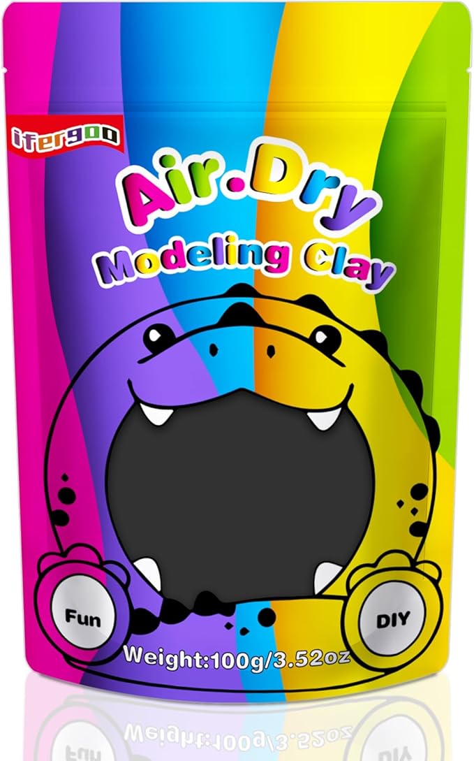 iFergoo Black Air Dry Clay, DIY Creative Modeling Clay for Kids, Super Light Magic Clay for Kids Age 3-12, Safe & Non-Toxic, Molding Clay for Sculpting, Great Gift for Boys & Girls