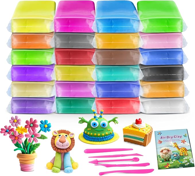 Air Dry Clay 24 Colors, Modeling Magic Clay Set with 5 Sculpting Tools, Gift for Ages 3-12 Boys and Girls