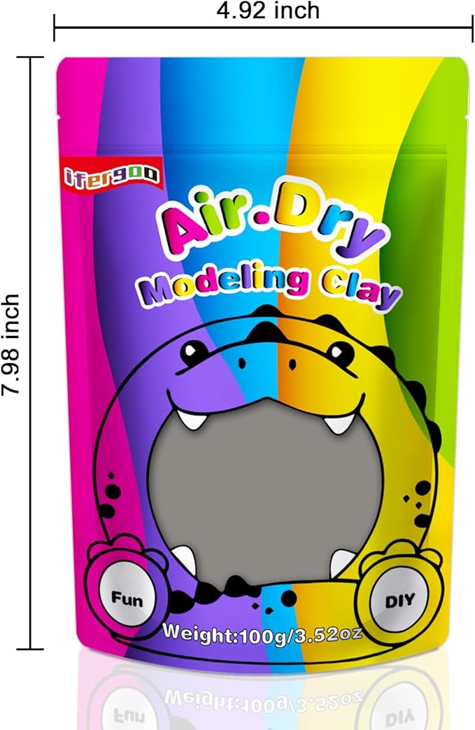 iFergoo Gray Air Dry Clay, DIY Creative Modeling Clay for Kids, Super Light Magic Clay for Kids Age 3-12, Safe & Non-Toxic, Molding Clay for Sculpting (Gray/100g, 100g/3.5oz)