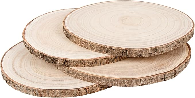 Maputune 4 Pcs 9-10 inches Large Unfinished Wood Slices for Centerpieces, Natural Rustic Wooden Plate for DIY Craft, Round Wood Chips for Table Signage Painting Wedding Party Christmas Decor