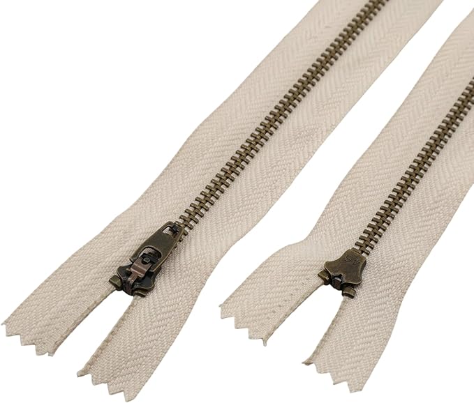 Leekayer 3# Jeans Zipper 8 Inch Antique Brass Metal Zipper 20.32cm Close End Zippers 6pcs,(Beige-Brass)