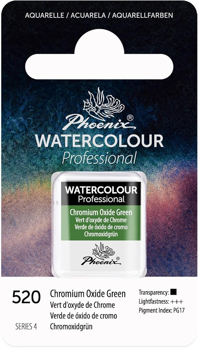 PHOENIX Professional Watercolor Paint - Single Watercolor Half Pan - Chromium Oxide Green 520