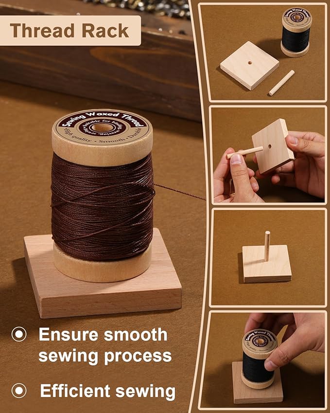 FOUSNOW Leather Sewing Kit, Leather Stitching Kit, Heavy Duty Sewing Kit with Round Waxed Thread, Needles for Hand Stitching, Upholstery Repair Kit for Canvas Carpets Shoe Clothes