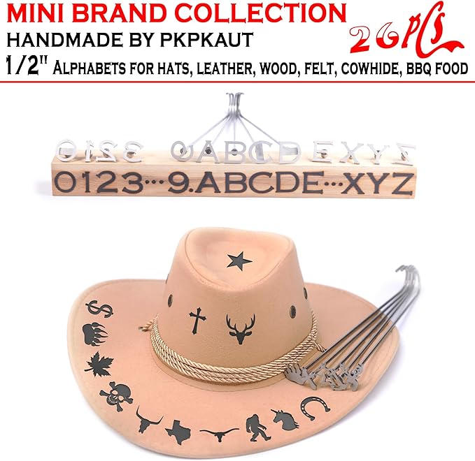 26Pcs Mini 1/2" Branding Irons, Alphabet Custom Wood Branding Iron Personalized for Wood Working, Leather Hats, Felt, Cowhide, BBQ Brander & Bread Logo, Steak Branding Iron for Food
