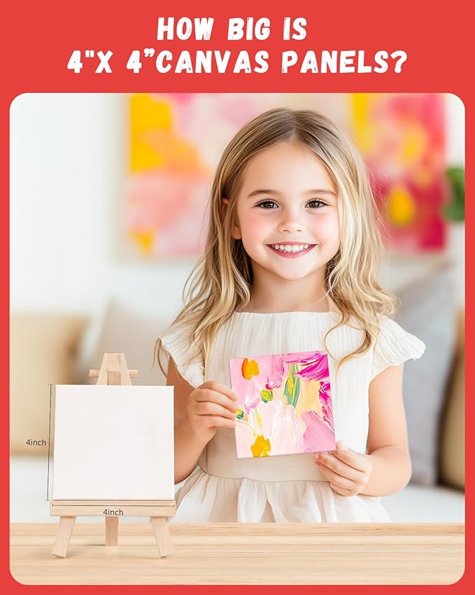 Simetufy 48 Pack 4x4 Inch Mini Canvas Boards 100% Cotton Primed Painting Panels, Acid-Free for Oil, Watercolor & Acrylic Painting for Art Projects