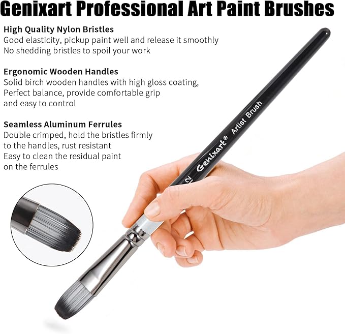 Filbert Paint Brushes Set, 6 Pcs Artist Paintbrushes for Acrylic Oil Watercolor Gouache Painting, Premium Nylon Hair Art Paint Brush for Beginners and Professionals