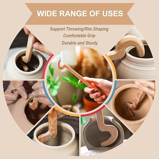 AEROVA 2PCS Wooden Pottery Throwing Tools, Pottery Quick Shaping Tools, Pottery Rim Forming Tools, Long Handle Throwing Assistive Tools, Pottery Shaping and Molding Aid Tools,Clay Throwing Stick(2)