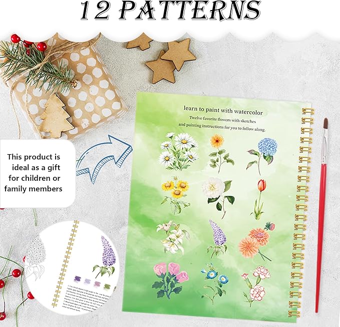 Beginner Watercolor Workbook with 12 Colors - Watercolor Paint Book & Art Gift for Beginners and Adults (Hydrangea)