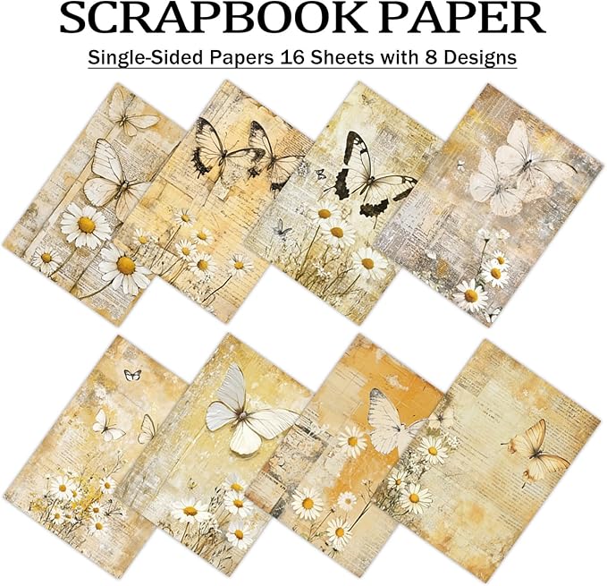 Scrapbook Paper,16 Sheets 4.1x5.8 Inch Yellow Butterfly Style Scrapbook Paper,Single-Sided Vibrant Origami Decoupage Papers for Diy Crafts, Card Making, Art Journaling