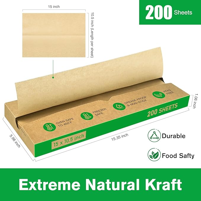 EcoDispose Precut POP UP Deli Paper Sheet Pack of 200, Interfolded Heavy Paper for Food Wrap and Serving (15" x 10-1/2", Kraft）
