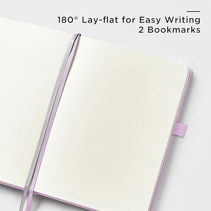 &And Per Se Dotted Journal Notebook, A5 Hardcover Leather Bullet Dotted Journal, 160 Pages 100 gsm Thick Paper, 3 Sheets of Stickers Included- 5.7'' x 8'' (Light lavender)