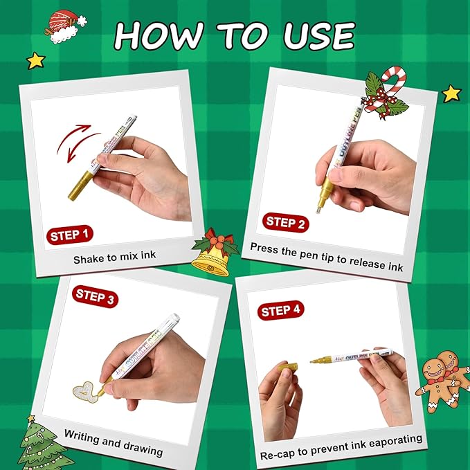 Glitter Markers Outline Pens, Christmas Stocking Stuffers 4-16 Year Old, 18 Pack Gold and Silver Shimmer Metallic Marker Arts Crafts Supplies for Kids Ages 6 to 8, 9-12 Birthday Gifts for Tweens