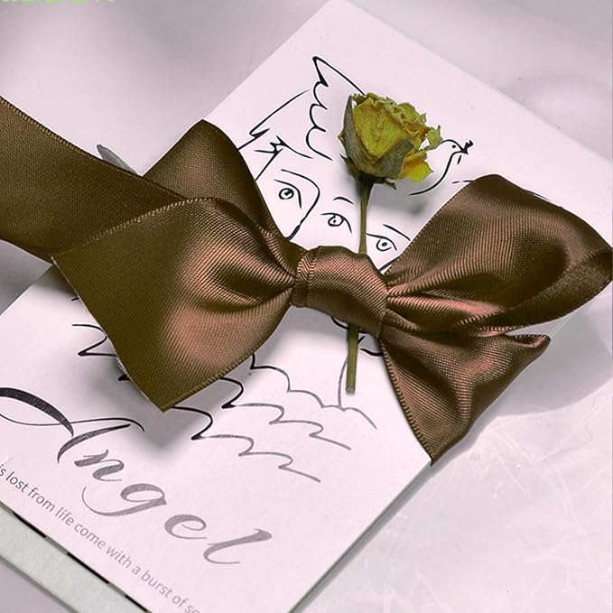 Brown Double Face Satin Ribbon 1 inch X 50 Yards Spool Bright Colors Very Suitable for Weddings Gift Package Wrapping Dancer Wand Sewing Party Hair Bow Invitation Decorations and More