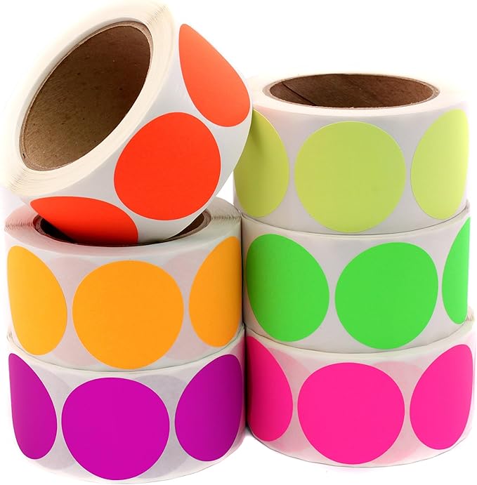 ChromaLabel 2 Inch Fluorescent Color Code Label Kit, 6 Rolls of Assorted Colors, 3000 Stickers per Variety Kit