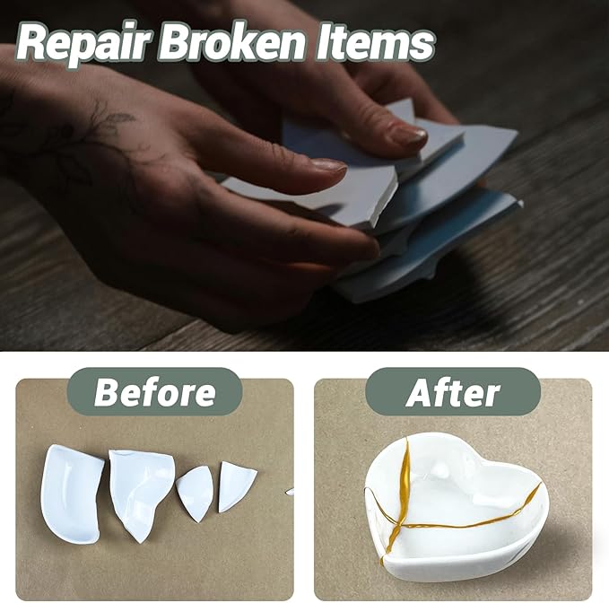 1DFAUL Bio Kintsugi Repair Kit Gold Food Safety Repair Your Meaningful Pottery, Dishwasher Safety, Perfect for Beginners, Bring Japanese Art to Your Home