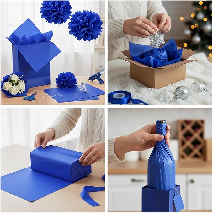Qilery 500 Sheets Royal Blue Tissue Paper Bulk for Gift Bags 15 x 20 Inch Acid Free Packaging Wrapping Paper Sheets for Winter Eid al-Fitr Ramadan Decor DIY Crafts, Birthday Party, Shipping Packing