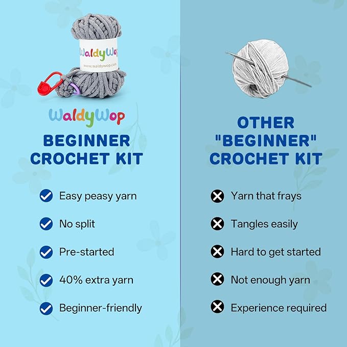 WaldyWop Crochet Kit for Beginners: 3 Animal & Flower Bookmarks Knitting Kits for Girls w/Easy Yarn, Crochet Hook & Easy Video Tutorials-Wobbles Crochet Animal Kit for Adults, Birthday Gifts for Women