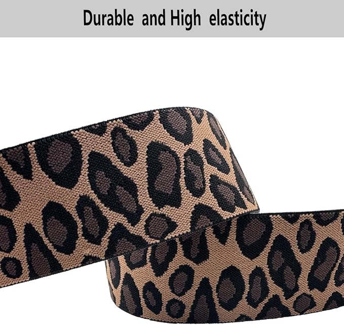 Dortrue 2 Inch 5 Yards Leopard Print Sewing Elastic Band Heavy Stretch High Elasticity Elastic Spool for Sewing Pants Waistband, Straps, Craft DIY Projects