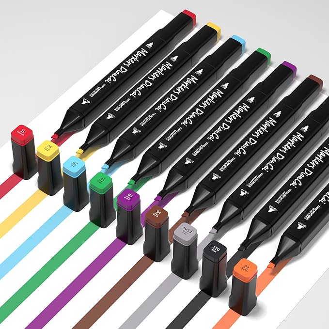 wyewye Alcohol Markers, 168 Colors Dual Tip Permanent Art Marker Set for Artists, Coloring Painting Supplies Sketch Drawing Pens for Adults, Holiday Present for Students (Black)