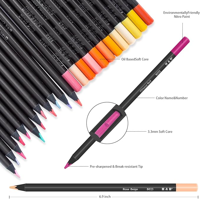 H & B Colored Pencils Set with Mandala Coloring Book, Eraser, and Sharpener - Perfect for Drawing and Coloring - Soft Oil-Based Cores Ideal (72)
