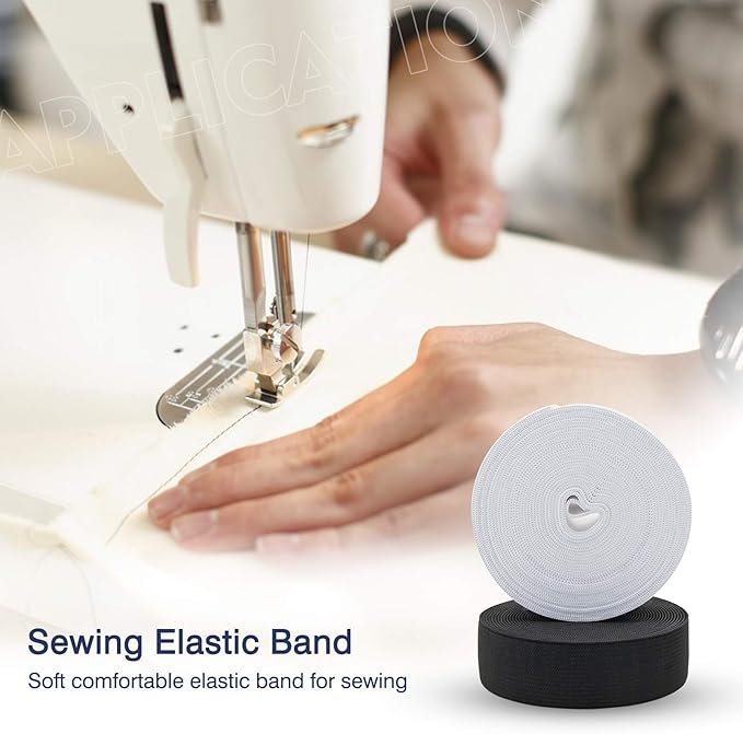 1 Inch Elastic Band for Sewing, Soft Comfortable, High Elasticity, Knit Elastic Strap for Sewing Clothes and Pants Waistband Wig Crafts DIY (Black 5 Yards+White 5 Yards)