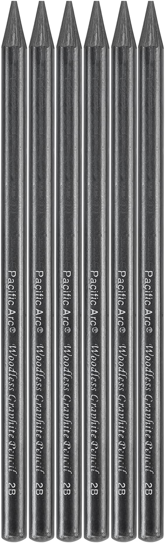 Pacific Arc Woodless Graphite Pencil 6 Pack Set, 2B, for Sketching, Drawing, Coloring and Art