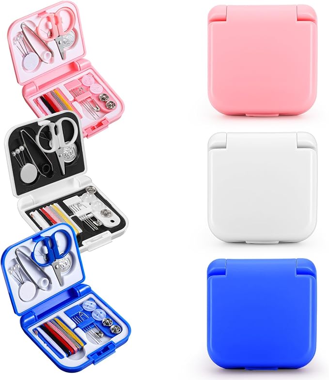 3Pcs Mini Sewing Kit Travel Size, Mini Travel Sewing Kit Portable Emergency for Adults, Basic Emergency Perfect for Weddings & Repair Clothes, Includes Simple Needles Thread Scissors, Easy to Carry