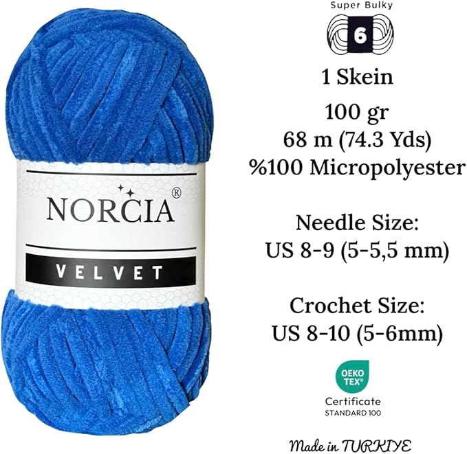 Soft Velvet Yarn Chenille Yarn for Crocheting Super Bulky (100g-3.50oz) (68m-74.3 yds) Baby Blanket Yarn for Knitting Amigurumi Yarn for Crochet Weaving Craft (Indigo Blue, 1 Skein)