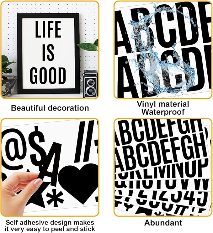 400 Pcs 24 Sheets Large Letter Mailbox Stickers 2.5 Inches Black Alphabet Number Self Adhesive Sticker for Bulletin Board, Classrooms, Scrapbooking, Poster Board, Wall Vinyl Stick On Letter