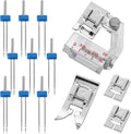 13 Pieces Stretch Twin Needles for Sewing Machine, Ballpoint Household Double Twin Brother Sewing Machine Needles Automatic Needle Pins Threader Presser Foot, Ideal Gifts for Craft Enthusiasts