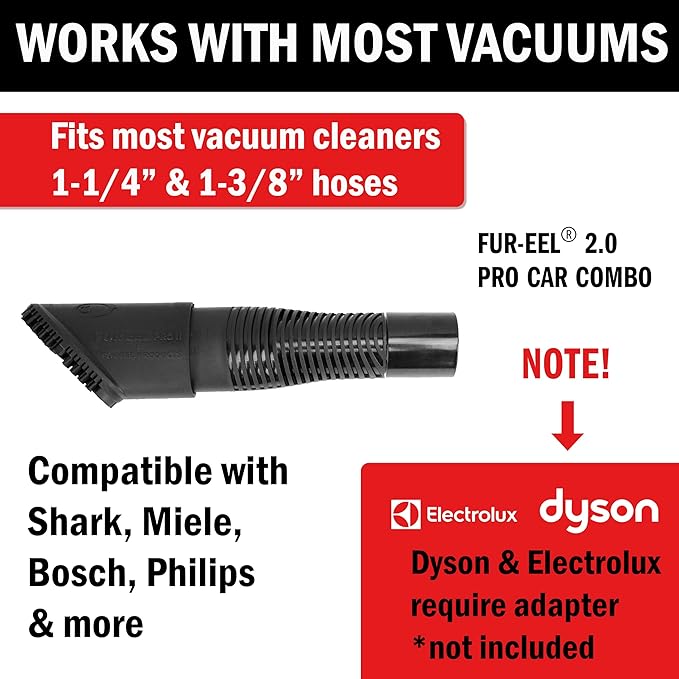 PRO 2.0 Combo Pet Hair Removal Tool for Car Detailing | Universal Vacuum Attachment for Dog & Cat Hair | Fits 1-1/4" & 1-3/8" Hoses | Replaceable Soft Rubber Head | Washable & Reusable