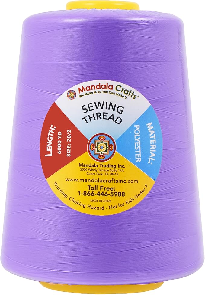 Mandala Crafts 4 Pack of Serger Threads Cones Spools - 20S/2 24000 Yards Polyester Lilac Threads for Sergers Machine and Overlock Quilting Sewing Machine