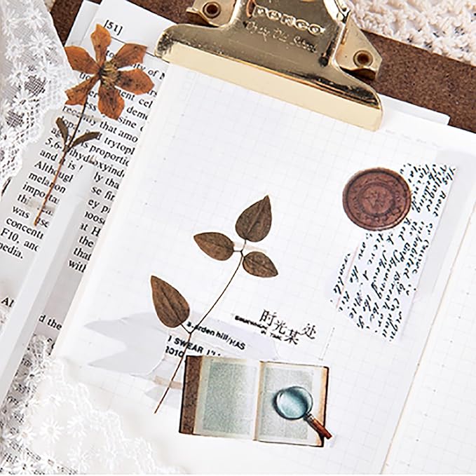 Maxleaf 80 Pieces Natural Vintage Flower Stickers, Self-Adhesive Transparent Flower Decals for Scrapbooking Supplies, Waterproof Nature Floral Clear Stickers for Adult Card Making Letters DIY