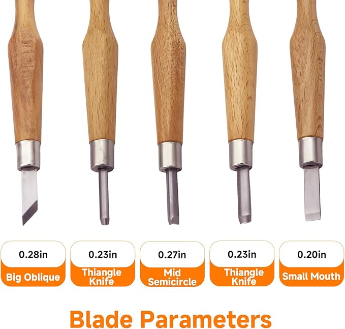Wood Carving Tools Set, 5Pcs Hand Carving Knife Kit with Chisels and Gouges for Linocut, Printmaking, Woodblock, Pumpkin, and DIY Sculpture — Fit to Beginners & Experts