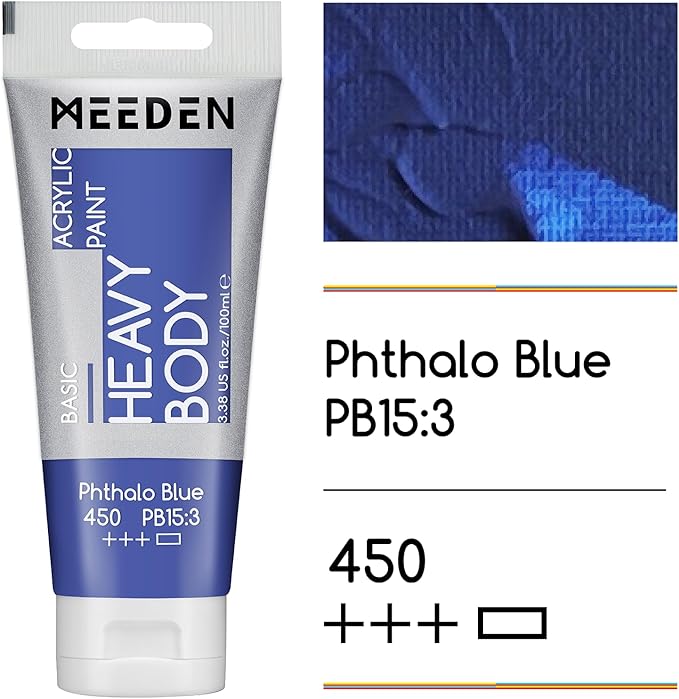 MEEDEN Acrylic Paint Phthalo Blue: Bundled with Titanium White Color - 100ml/3.38oz x 2 Bulk Heavy Body Acrylic Paint Tubes for Model Pumpkin Enamel Rock DIY