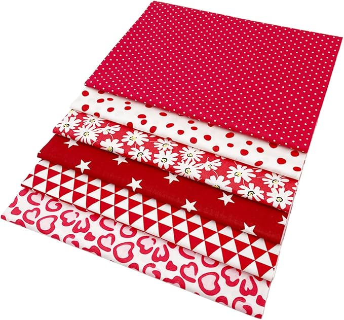 6Pcs Cotton Fabric Squares 20x20 Inch (50x50cm) Pre-Cut Quilt Squares Sheets Patterns Craft Cotton Fabric Bundle for Sewing Quilting Patchwork Crafting Home Décor Handwork (Red)