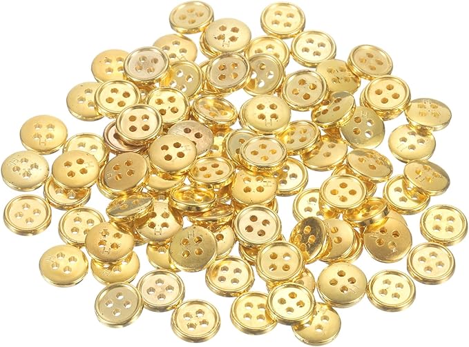 HARFINGTON 100pcs 16L Plastic Sewing Buttons 10mm 3/8" 4-Hole Round Replacement Craft Button for Coats Sewing Clothing and DIY, Gold