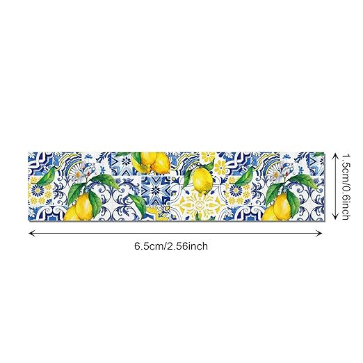 Adirasenotek Lemon Washi Tape 12 Rolls, Blue Tiles Yellow Lemon Printed Decorative Washi Tape Set, DIY Art Crafts Wrapping Decor for Gifts Wrapping,Wedding Bridal Shower