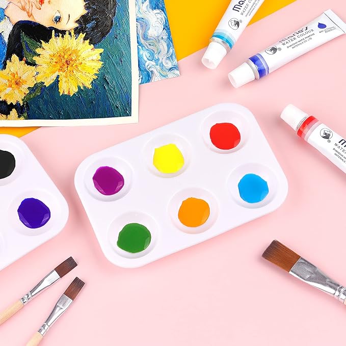 Tamaki 16 PCS White Plastic Paint Tray Palettes, Watercolor Palette Painting Tray for Painting Party, DIY Craft and Art Painting