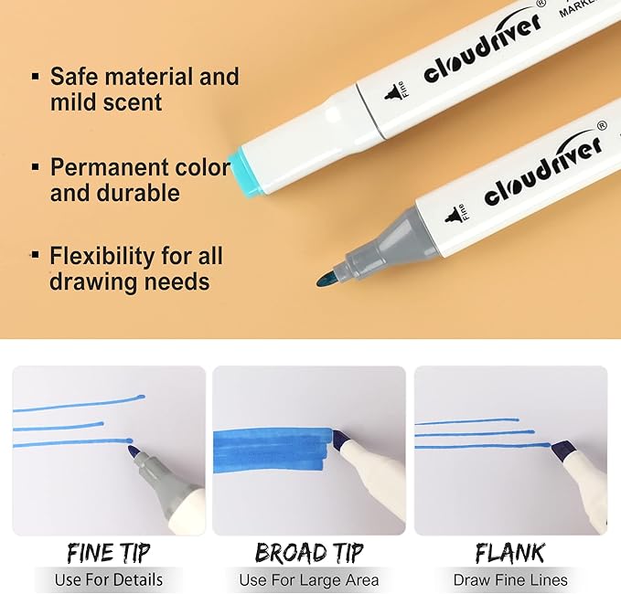 cloudriver 120 Colors Alcohol Markers, Dual Tip Permanent Art Marker For Adults, Alcohol Based Markers Set For Coloring Drawing Sketching