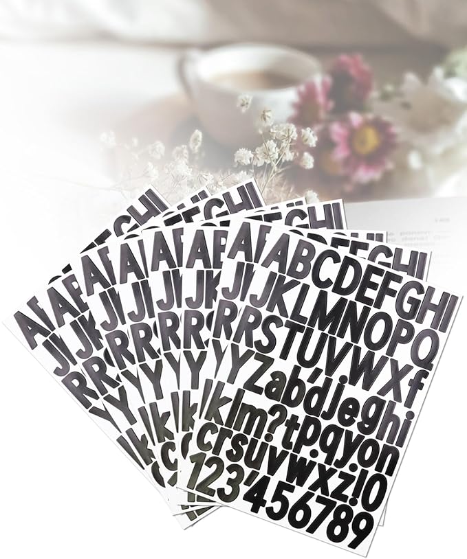 1.5 Inch Letter Stickers, 544 Pieces Alphabet Number Symbol Stickers for Scrapbooking, Sign, Water Bottle, Self-Adhesive Vinyl Letter Sticker Decals for Arts&Crafts - 8 Sheets, Black