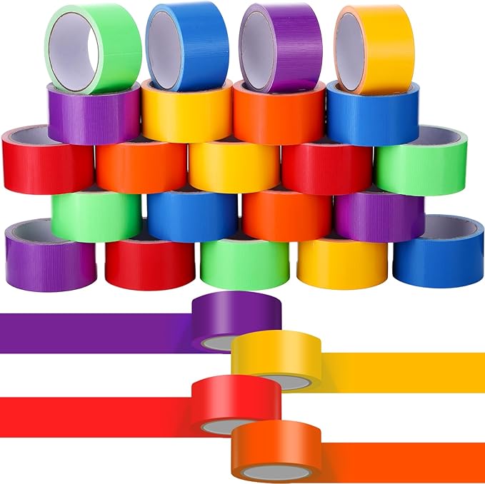 Fainne 24 Rolls Colored Duct Tape Bulk, Duct Tape Heavy Duty Waterproof, Multi Purposes, No Residue, Tear by Hand for Indoor Outdoor Use (Vibrant Color,10 Yards X 2 Inches)