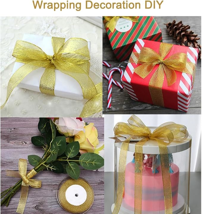 50 Yards Gold Glitter Ribbon 2 Inch, Sparkly Width Solid Fabric Ribbon for Gift Wrapping, Crafts, Holiday Wedding Birthday Party Decoration Flower Bouquet, 2 Inch Metallic Gold Ribbon Roll