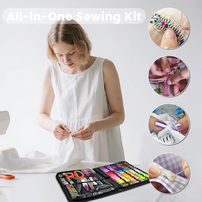 HYHJMISTY Sewing Kit for Adults, 50 Color Sewing Thread Kit, 295PCS Sewing Accessories with Ergonomic Scissors, Portable Professional Mending Essentials for Travel, Home, Beginners
