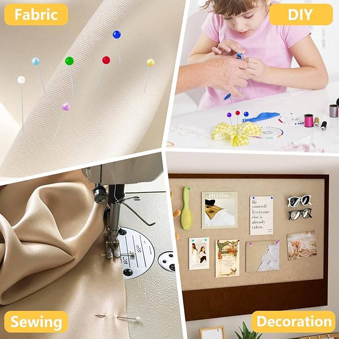 300PCS Sewing Pins for Fabric, Straight Pins with Glass Ball Heads, Multicolor Corsage Stick Pins for Dressmaker