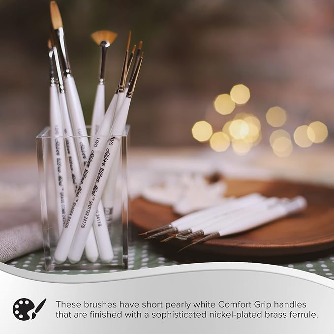 Silver Brush Limited UMS-2435S Ultra Mini Tight Spot Set, for Watercolor, Gouache, Inks, Dyes, Acrylic, & Heavy Body Paints, Set of 3, Size 20/0 Spotter, 5/0 and 10/0 Tear Drop Brushes, Short Handle