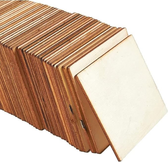 Juvale Unfinished Wood Squares Craft Supplies for Adults - 3 x 3 in, 60-Pack - Poplar Plywood Blanks for Painting & Engraving - Square Wood Pieces for Crafts