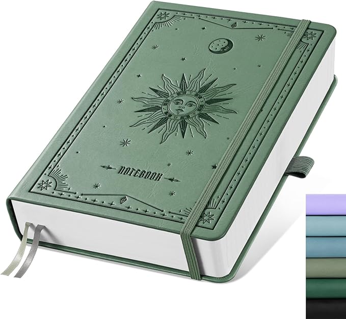 EMSHOI Lined Journal Notebook - 320 Numbered Pages, A5 College Ruled Notebooks with Contents, 100GSM Thick Paper, Hardcover Leather Journals for Women Men Work School Writing, 5.75 x 8.38-Green